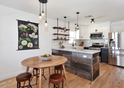 small kitchen in corner tile on counter